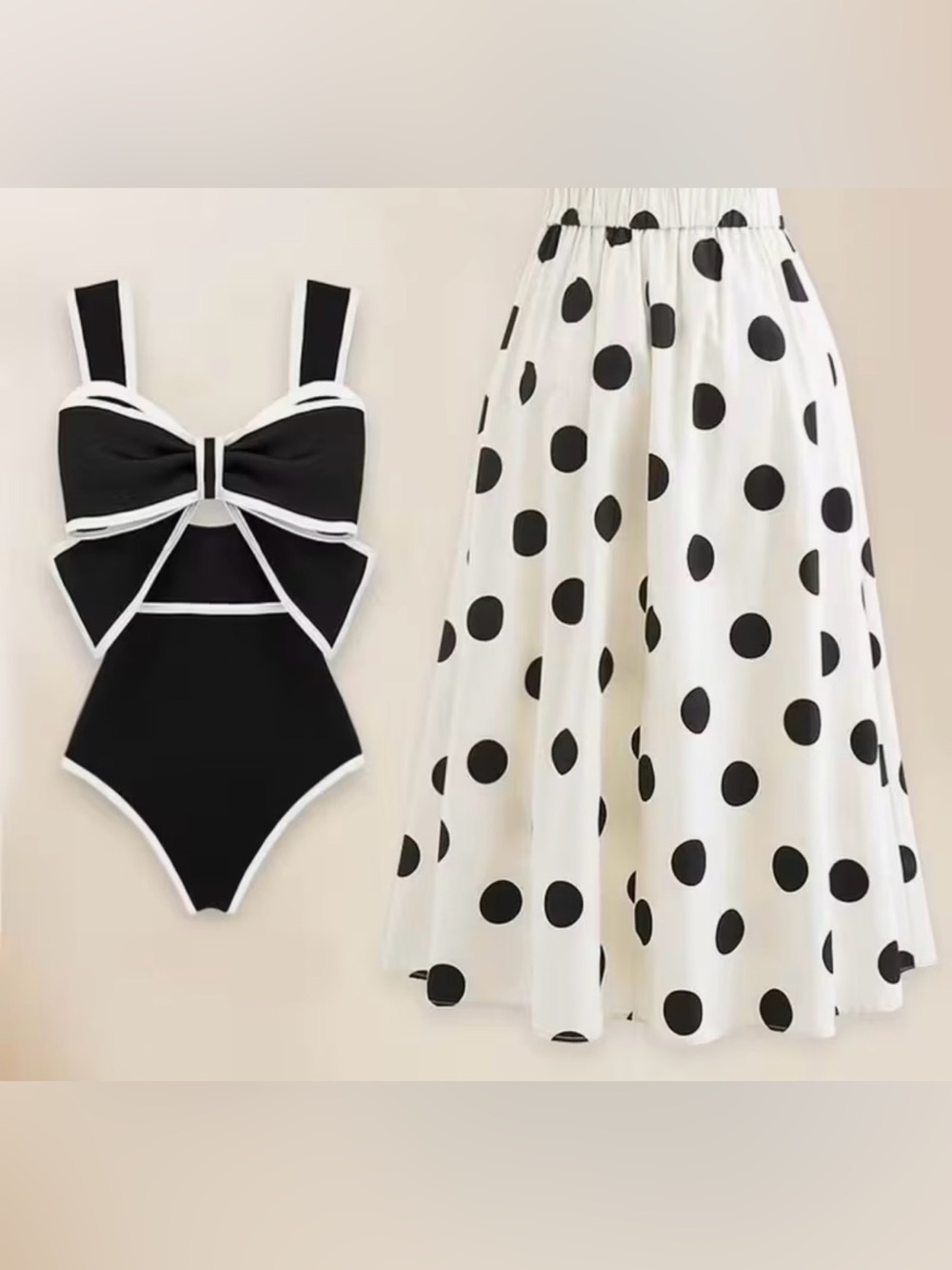 Black & White Polka Bow Kids One-Piece Swimsuit